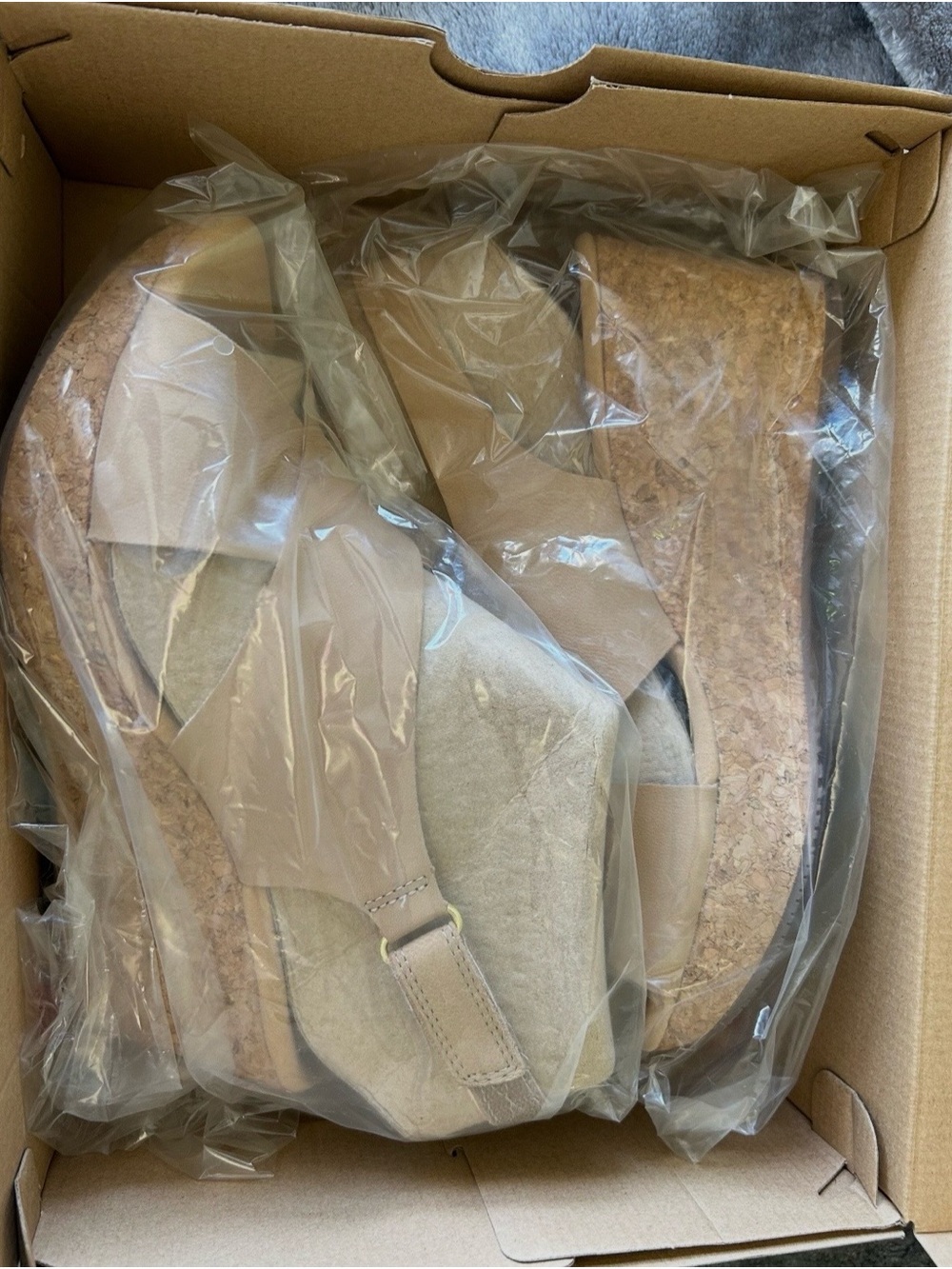 Clarks Taupe Cork Wedge Sandals